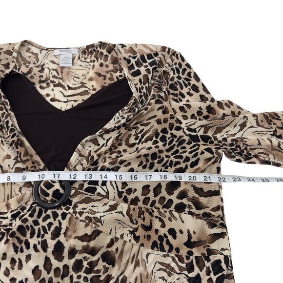 Dressbarn Womens Animal Print V-Neck Top Blouse 14-16 Ring Accent Pleated Fabric - Picture 4 of 9